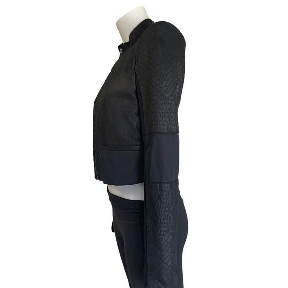 BCBGMAXAZRIA Women's Joshua Quilted Moto Cropped Full Zip Jacket Black Sz S NEW - Picture 5 of 13